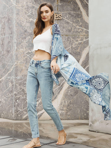 Moss Rose Blue Bohemian Maxi Kimono